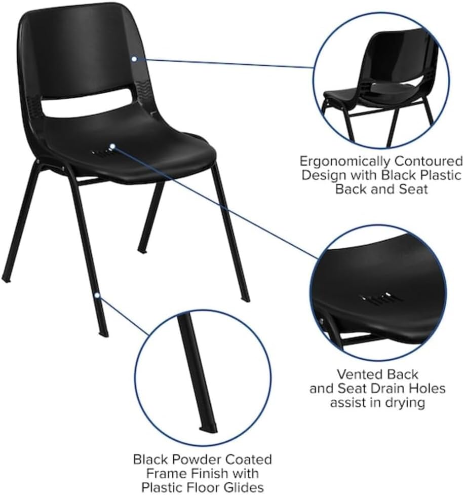 HERCULES Series 440 lb. Capacity Kids Black Ergonomic Shell Stack Chair with Black Frame and 14 Seat Height