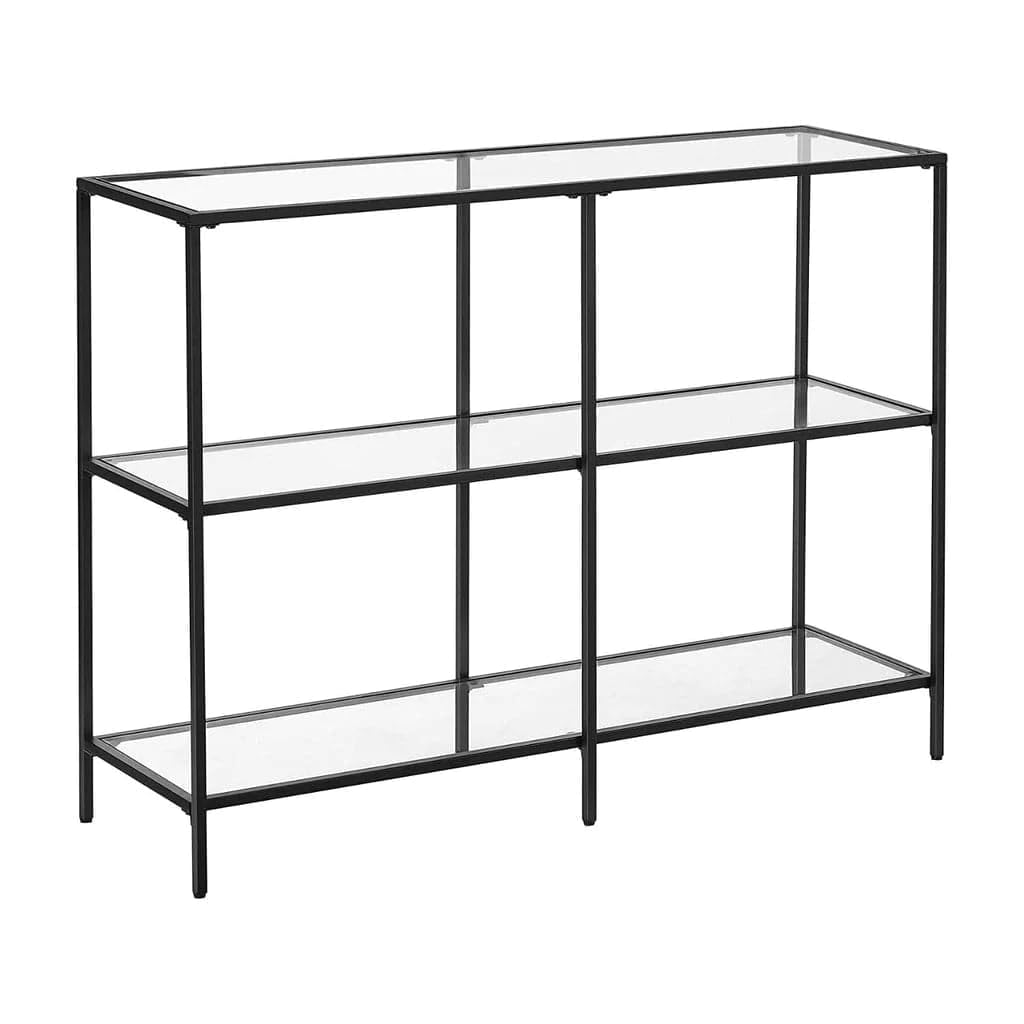 VASAGLE 39.4 Inch Console Table with 3 Shelves, Sofa Table, Entryway Table, Metal Frame, Tempered Glass Shelf, Modern Style, for