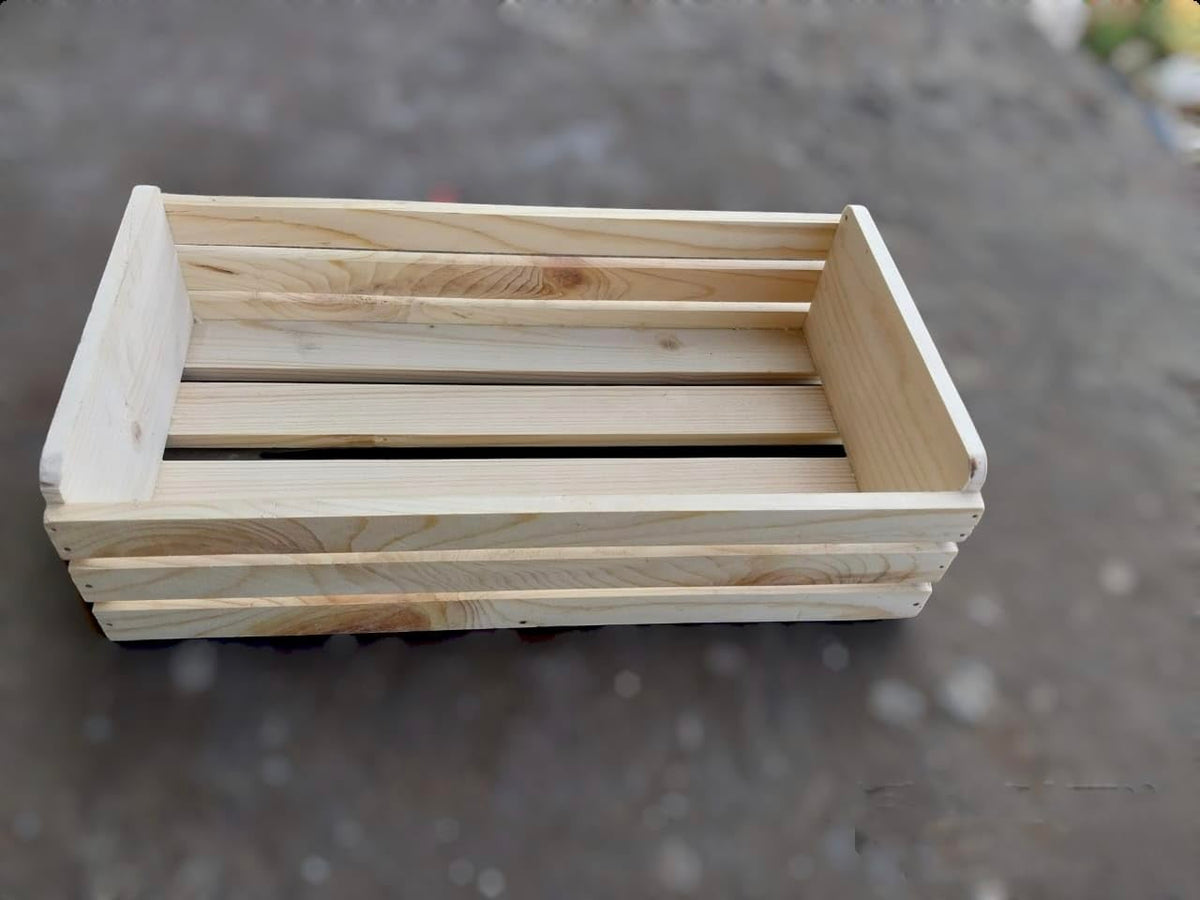 GLITZ Wooden tray solid wood display crate hand made Natural wood storage box (4)