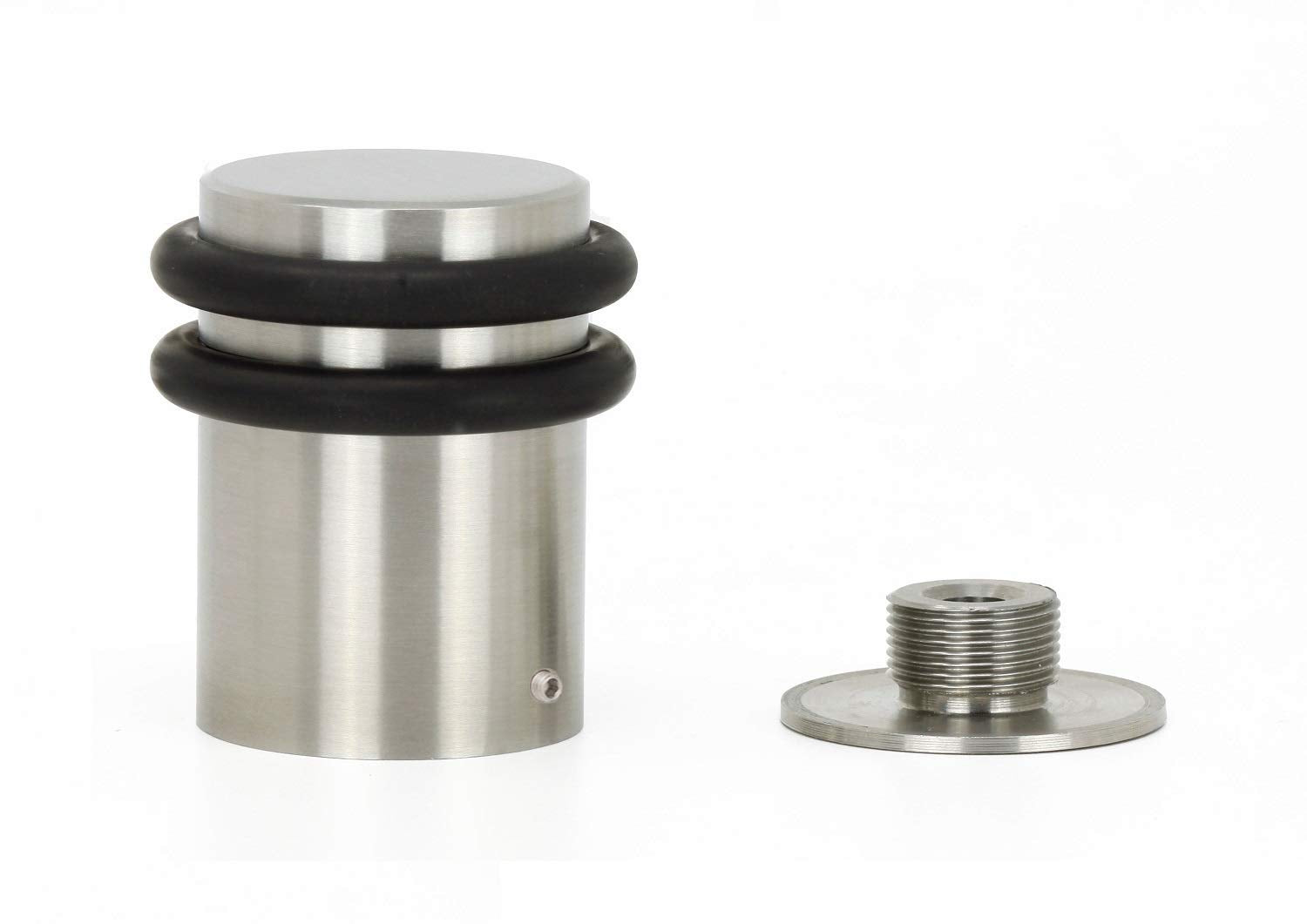 Evi | Heavy Doorstop | 1.2' X 2' | Reinforced | Threaded Base | Black Rubber | Stainless Steel | Includes Screw + Metallic Anc