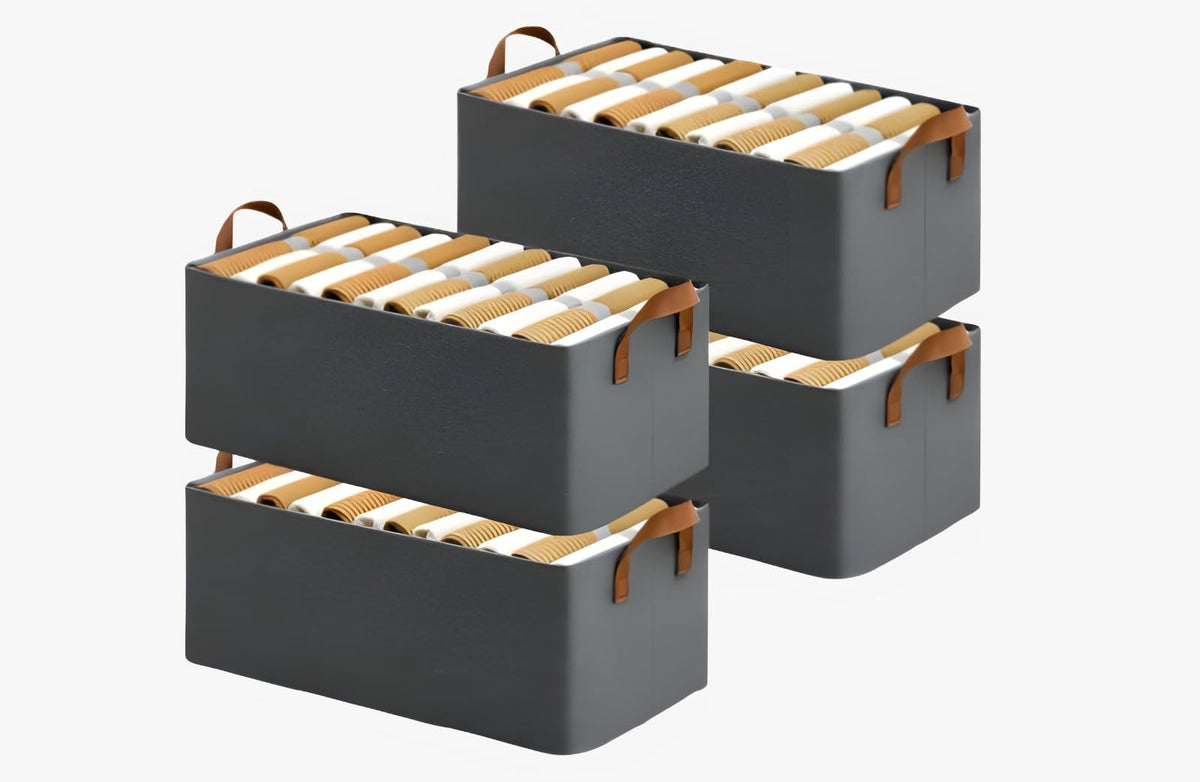 Sonkar Ltd 4 Pcs Wardrobe Organizer for Clothes with Metal Frame | Fabric Storage Baskets with Handles | Foldable Rectangle Stor