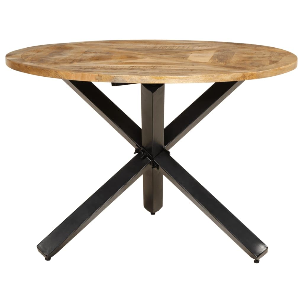 vidaXL Dining Table Ø43.3"x29.5" with Solid Rough Mango Wood Top and Industrial Metal Legs, Rustic Brown - Farmhouse Style for Dining Room/Kitchen Use