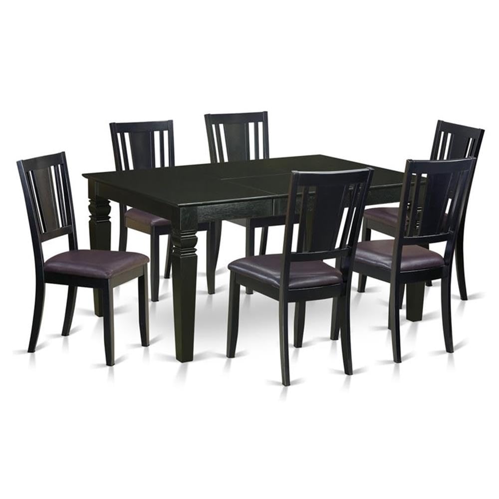 East West Furniture WEDU7-BLK-LC 7 Piece Dining Table Set Consist of a Rectangle Dinner Table with Butterfly Leaf and 6 Faux Leather Dining Room Chairs, 42x60 Inch, Black