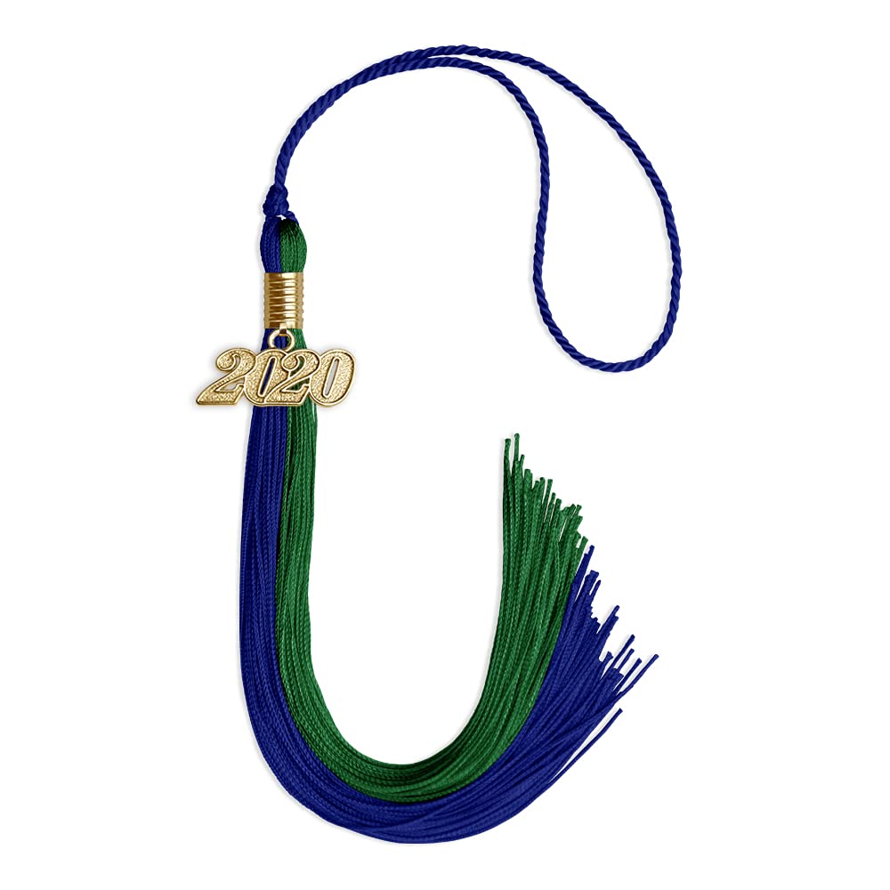 Endea Graduation Double Color Tassel with Gold Date Drop (Royal Blue/Green, 2020)