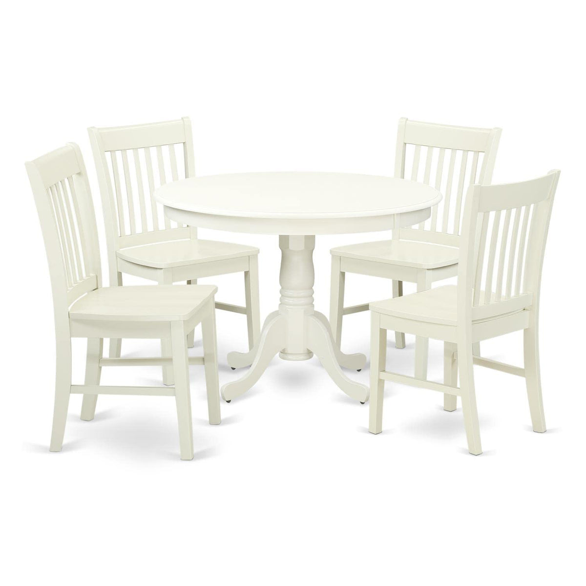East West Furniture Hlno5-Lwh-W 5 Piece Dining Table Set For 4 Includes A Round Kitchen Table With Pedestal And 4 Dinette Chairs, 42X42 Inch, Linen White
