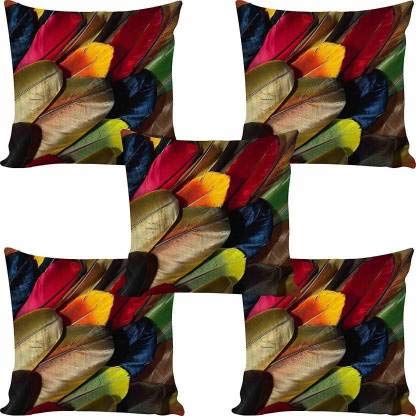 Bluedot Jute Digital Printed Cushion Cover (16X16 Inches)  Set Of 5 Butterfly (RedMulti)