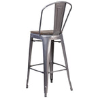 Flash Furniture Lily 30" High White Metal Barstool With Back And Wood Seat