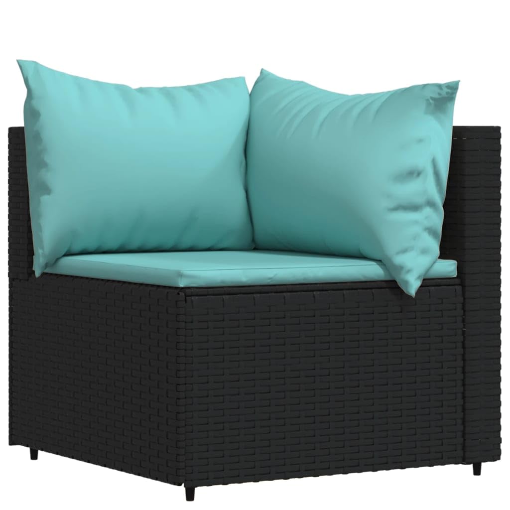 vidaXL 4-Piece Patio Lounge Set in Black Poly Rattan with Cushions - Weather-Resistant, Easy-to-Clean, Powder-Coated Steel Frame, Tempered Glass Tabletop