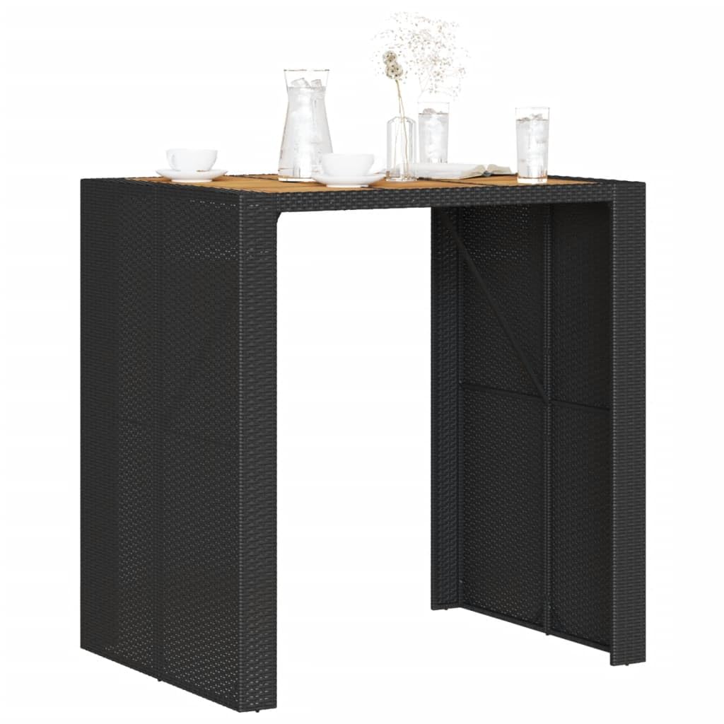 vidaXL Patio Table - Acacia Wood Top Outdoor Dining Table in Black Poly Rattan - 41.3"x31.5"x43.3" for Garden, Patio, Deck