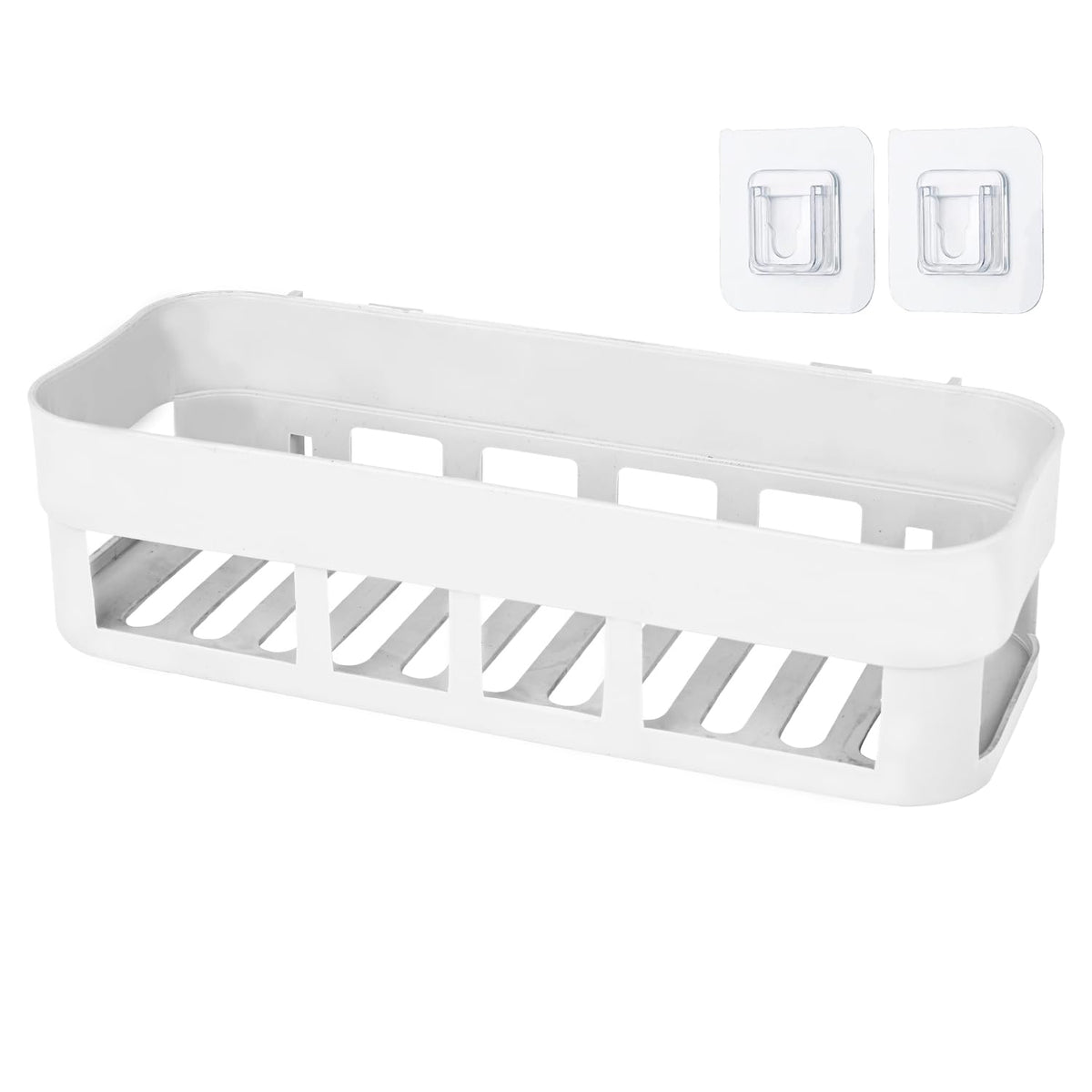 Zureni Bathroom Shelf with Self Adhesive Hooks No Drill Wall Mounted Organizer Shower Caddy Suction Cup Basket for Shampoo Body