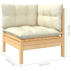 vidaXL Solid Pinewood Patio Lounge Set 3 Piece with Cream Cushions Garden Outdoor Lawn Yard Terrace Balcony Wooden Seat Seating Furniture