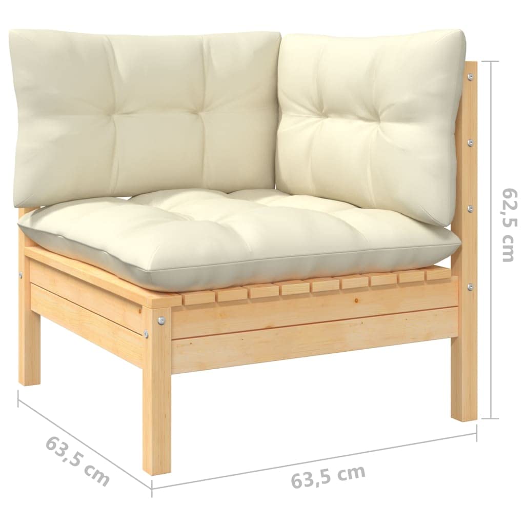 vidaXL Solid Pinewood Patio Lounge Set 3 Piece with Cream Cushions Garden Outdoor Lawn Yard Terrace Balcony Wooden Seat Seating Furniture