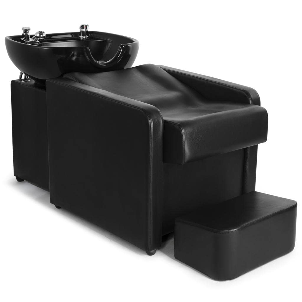 70' Shampoo Bowl - Artist Hand Barber Backwash Chair with Ceramic Shampoo Bowl Sink Chair with Foot Pedal, Headrest for Spa Bea