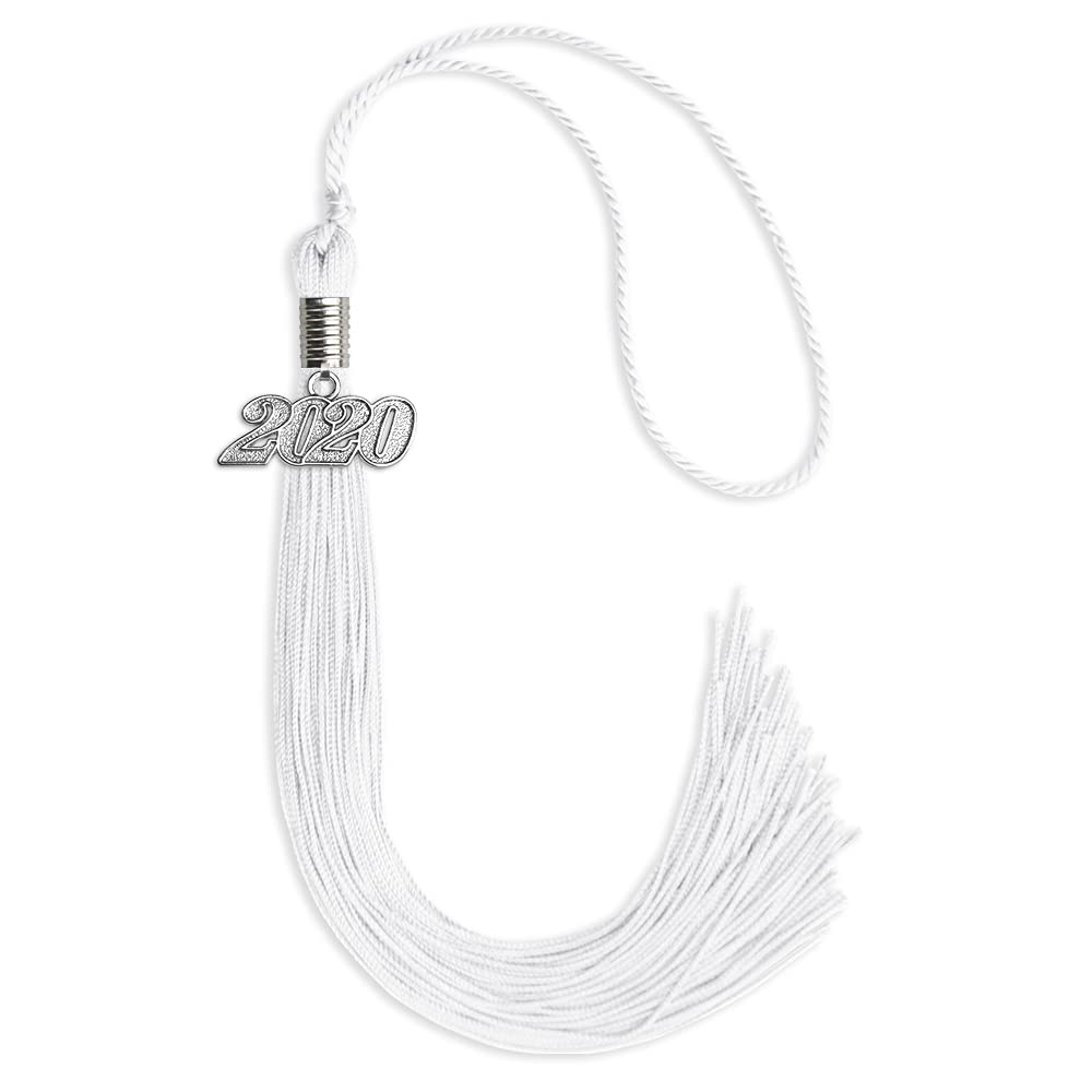 Endea Graduation Single Color Tassel with Silver Date Drop (White, 2020)
