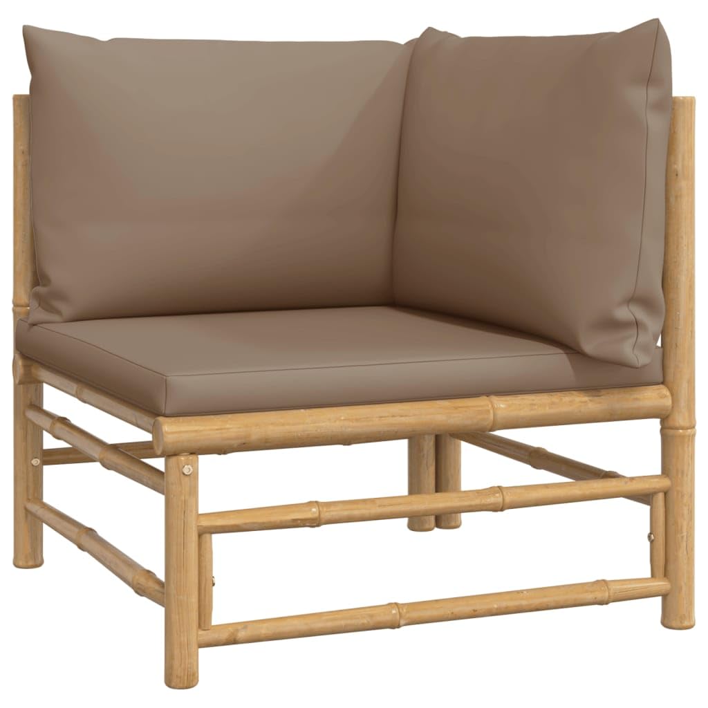 vidaXL Outdoor Corner Sofa with Taupe Cushions, Modular Furniture Set, Bamboo with Natural Finish, Comfortable Backrest and Thick Padding, Ideal for Patio, Garden, Balcony