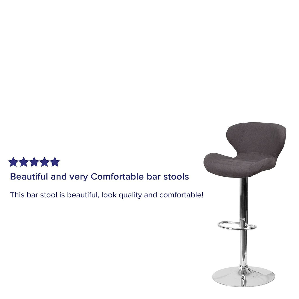 Flash Furniture Contemporary Charcoal Fabric Adjustable Height Barstool with Curved Back and Chrome Base