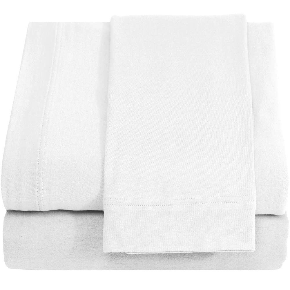 Twin Xl Sheet Set White - Knit Jersey 100% Cotton Breathable & Cooling Sheets - Dorm Room, Hospital & Split King Bed Sheets - Co