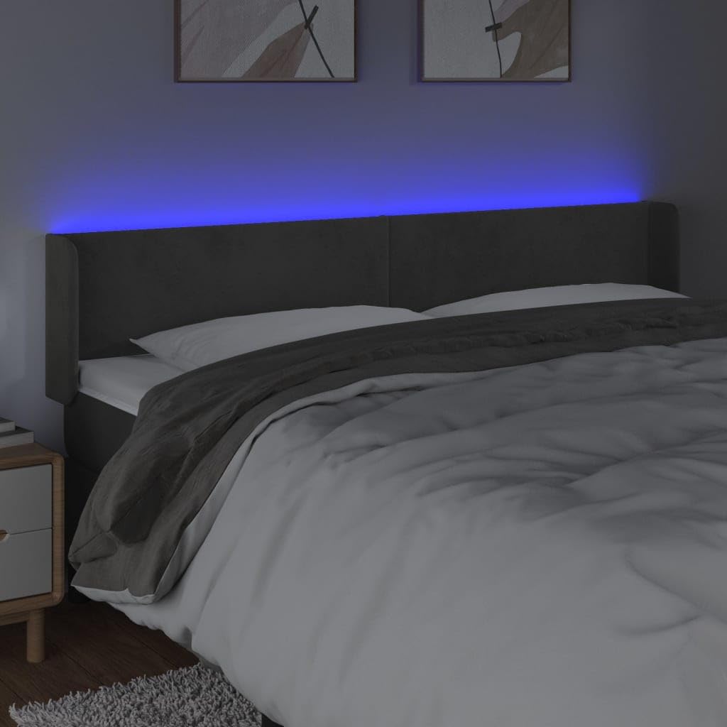 Vidaxl Led Headboard Home Indoor Bedroom Bed Accessory Upholstered Bed Header Furniture With Led Light Gray 57.9"X6.3"X46.5"/50.4" Velvet