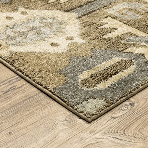 HomeRoots Polypropylene 5’ x 8’ Tan and Gold Central Medallion Indoor Area Rug