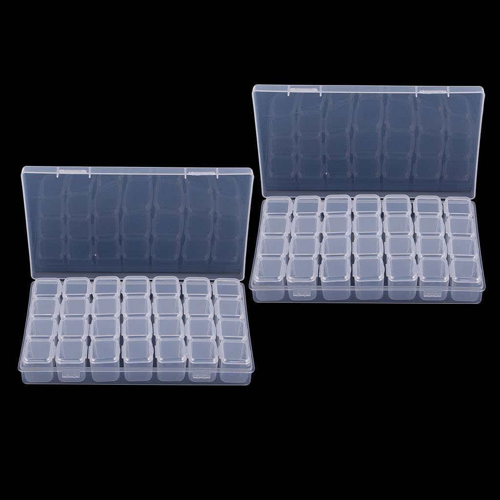 2 pcs 28 Grid Transparent Storage Box /Detachable Storage Case with Dividers for Clear Bead Container,Simuer Diamond Embroidery