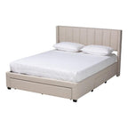 Baxton Studio Coronado Mid-Century Modern Transitional Beige Fabric Full Size 3-Drawer Storage Platform Bed