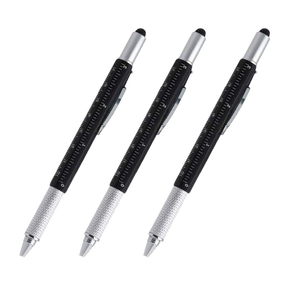 Stylus Pen, 7-In-1 Multi-Tool Pen Touchscreen Stylus, Ballpoint Pen, Ruler, Level, Phillips Screwdriver And Flathead (3 Pack Bla