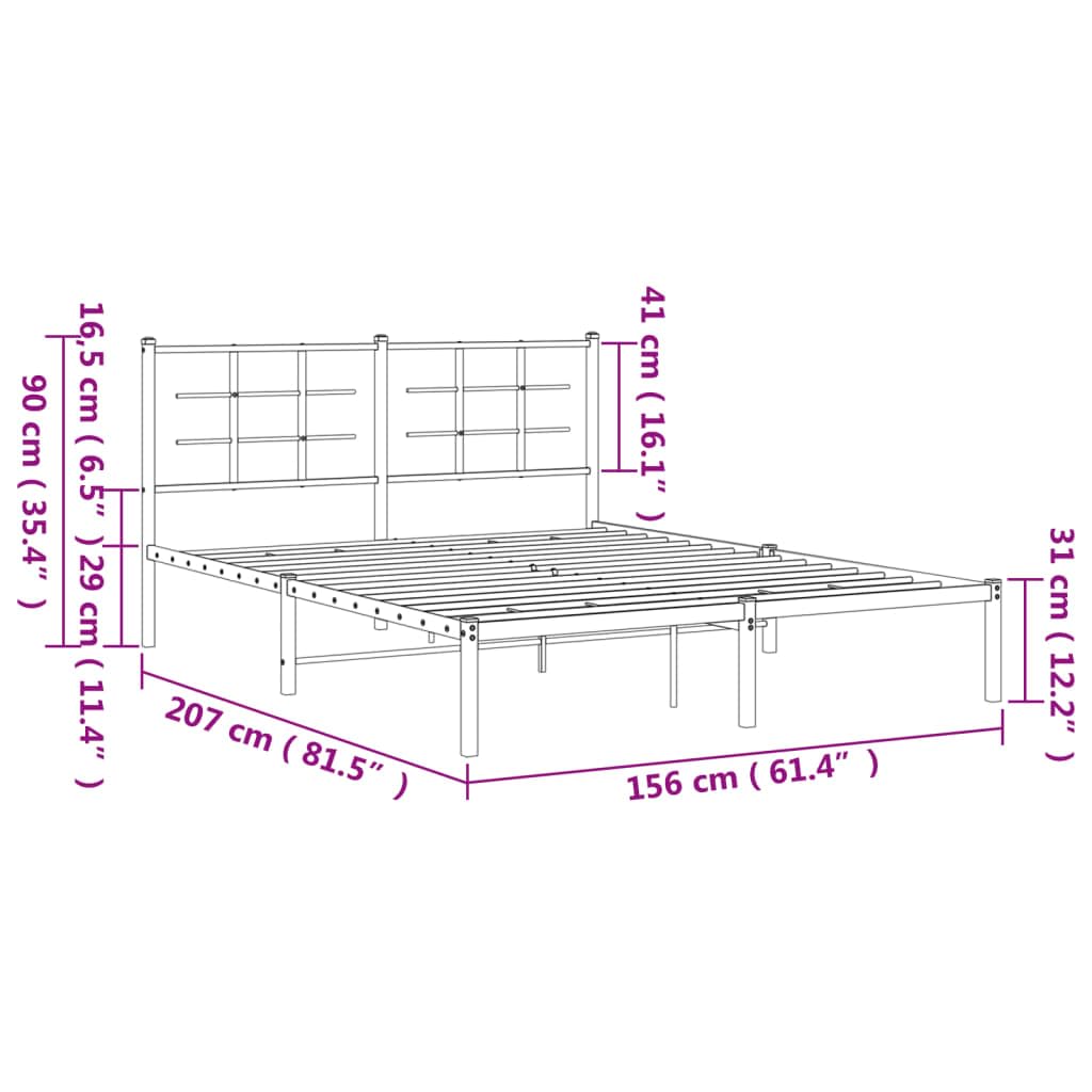 vidaXL White Metal Bed Frame-Double with Headboard, Steel Construction, 59.1"x78.7" Mattress Compatible, Under-Bed Storage, Modern Bedroom Furniture