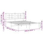vidaXL White Metal Bed Frame-Double with Headboard, Steel Construction, 59.1"x78.7" Mattress Compatible, Under-Bed Storage, Modern Bedroom Furniture