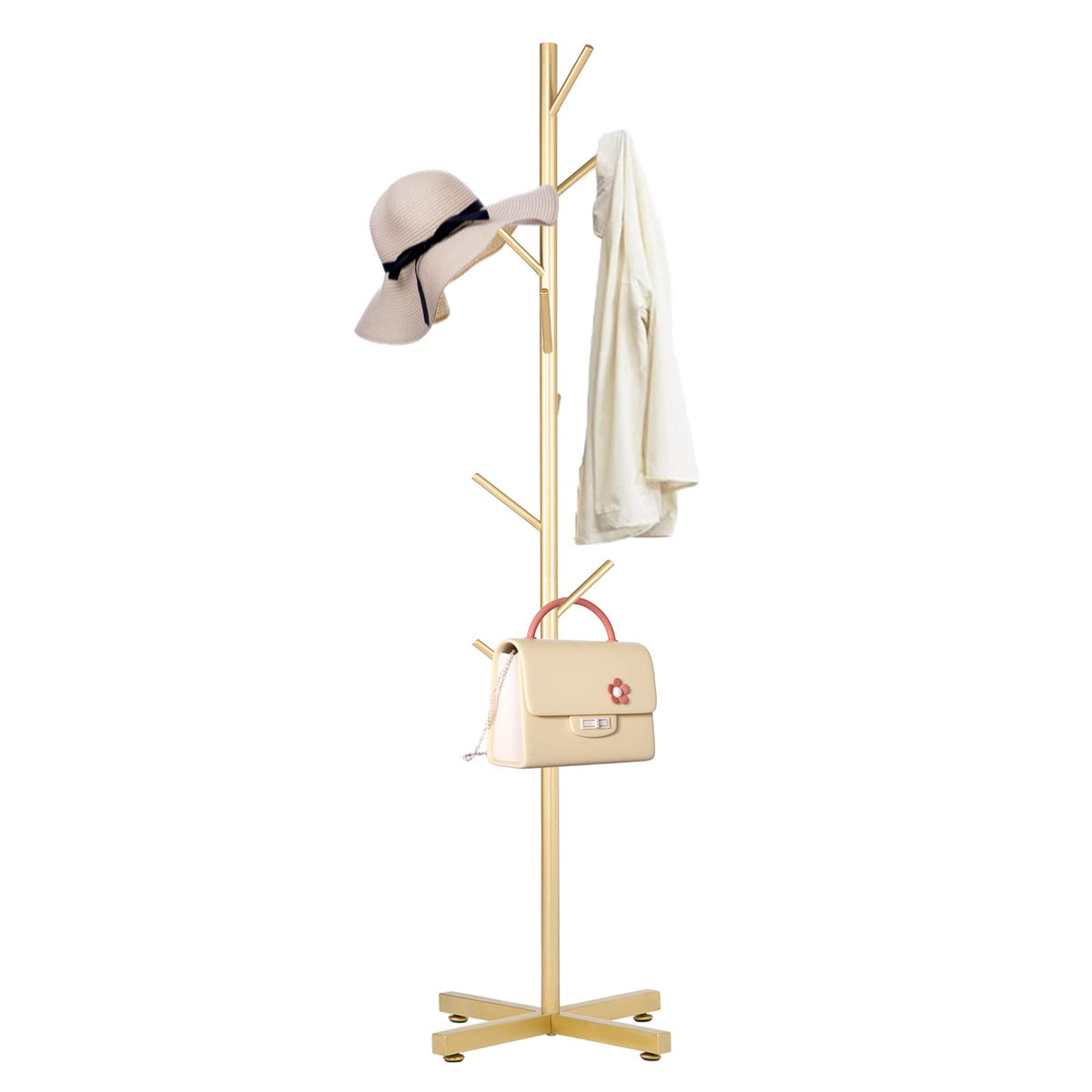 Snaikor Metal Coat Rack, Modern Coat Rack Freestanding, Sturdy Coat Tree Stand with Cross Base, Golden Coat Racks Hall Tree for 