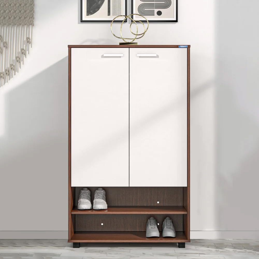 Nilkamal Ardor Shoe Cabinet With Dual Doors, 4 Closed Shelves | Oak & Frosty White