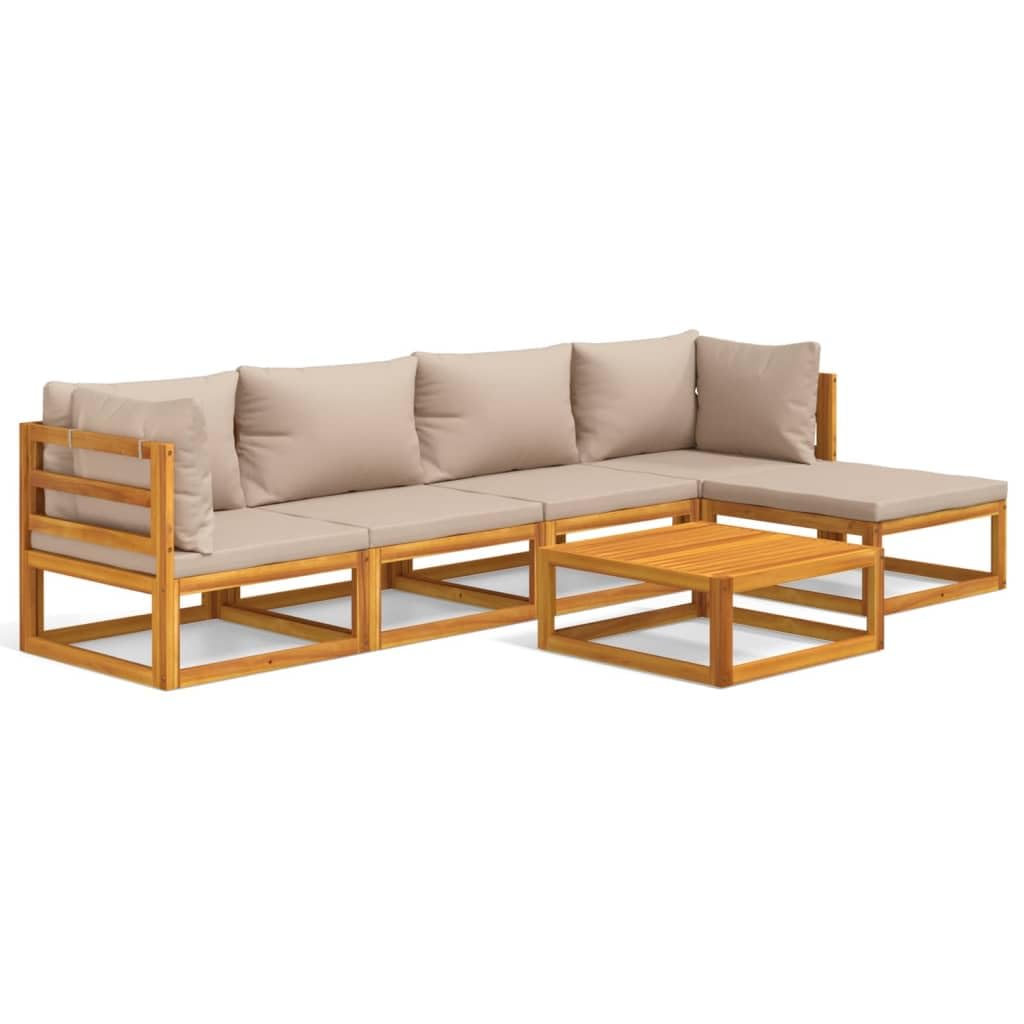 vidaXL 6 Piece Patio Lounge Set with Taupe Cushions Solid Wood