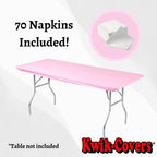Kwik-Covers 5 Pack Of Rectangular Plastic Table Covers Bundle - 70 Paper Napkins Included - For 6' Foot Or 8' Foot Tables - (Table Not Included) (Pink, 30' X 72' (6' Foot Table))
