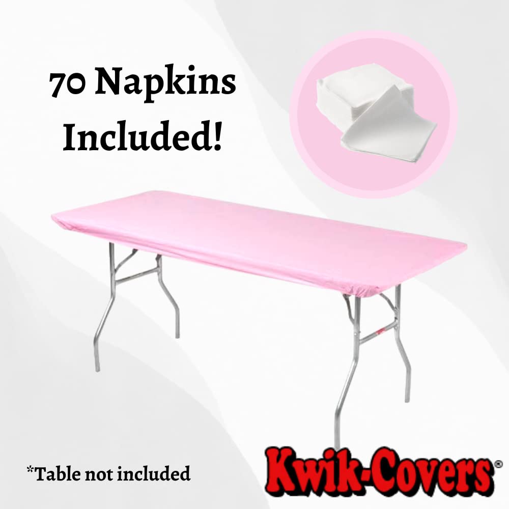 Kwik-Covers 5 Pack Of Rectangular Plastic Table Covers Bundle - 70 Paper Napkins Included - For 6' Foot Or 8' Foot Tables - (Table Not Included) (Pink, 30' X 72' (6' Foot Table))