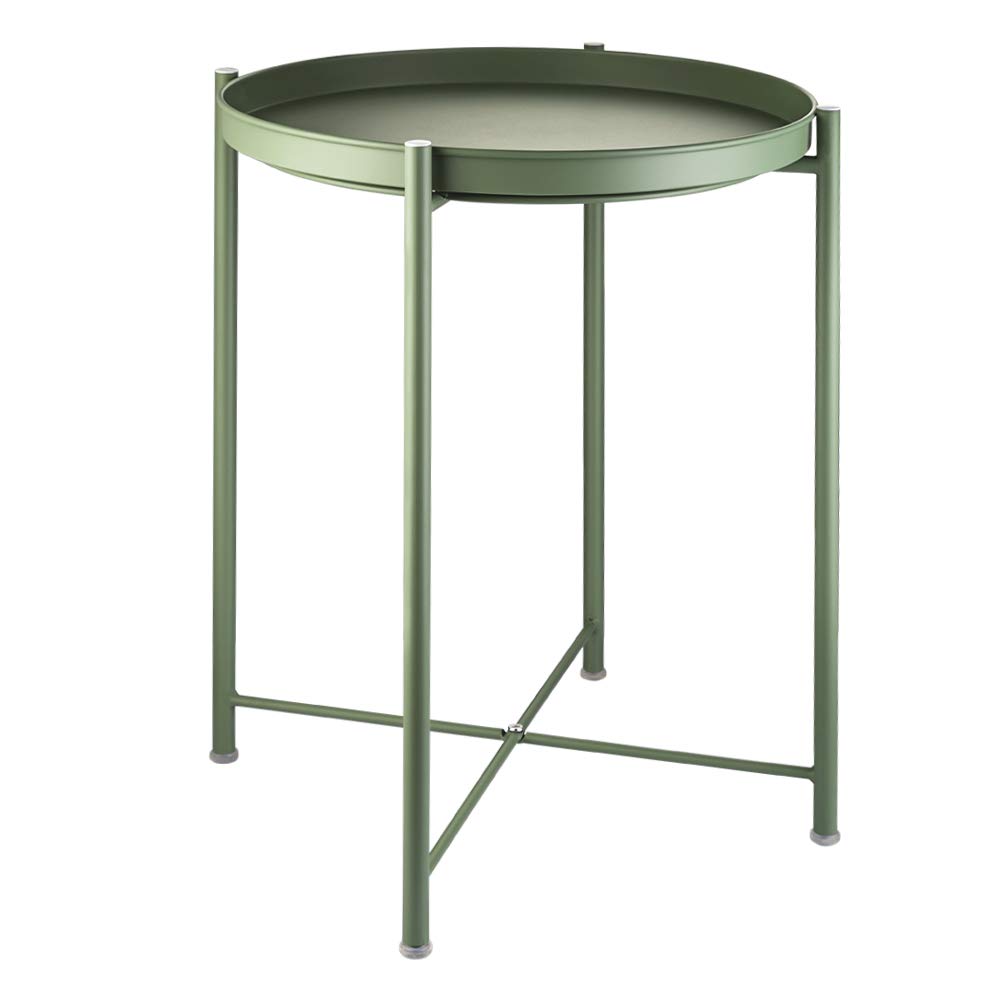 EKNITEY Folding End Table for Coffee, Sofa Side with Removable Tray, Small, Metal Waterproof for Living Room Bedroom Balcony and