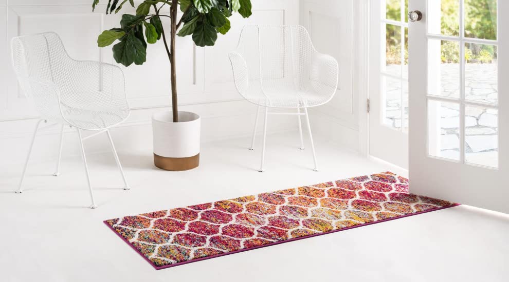 Unique Loom Trellis Frieze Collection Area Rug - Rounded (2' X 6' Runner, Multi/ Black)