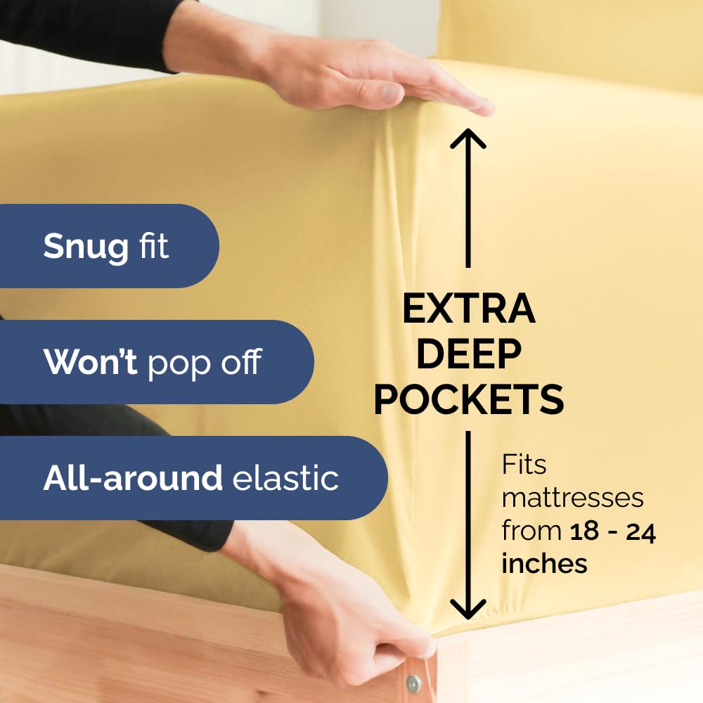 Extra Deep King 4 Piece Bedding Sheet Set - Breathable & Cooling - Hotel Luxury Bed Sheets Set - Easy Fit - Soft, Wrinkle Free & Comfy Yellow Bedding Sheets - Extra Deep Pockets Bed Sheet Set