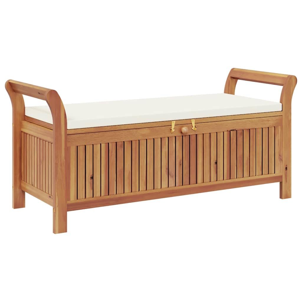 vidaXL Garden Storage Bench with Soft Cushion 49.6 in Solid Acacia Wood Ample Capacity Classic Design for Outdoor Use Perfect Pa