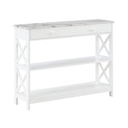 Convenience Concepts Oxford 1 Drawer Console Table With Shelves, White Faux Marble/White