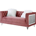 Acme HeiberoII Button Tufted Velvet Upholstered Loveseat with 2 Pillows in Pink