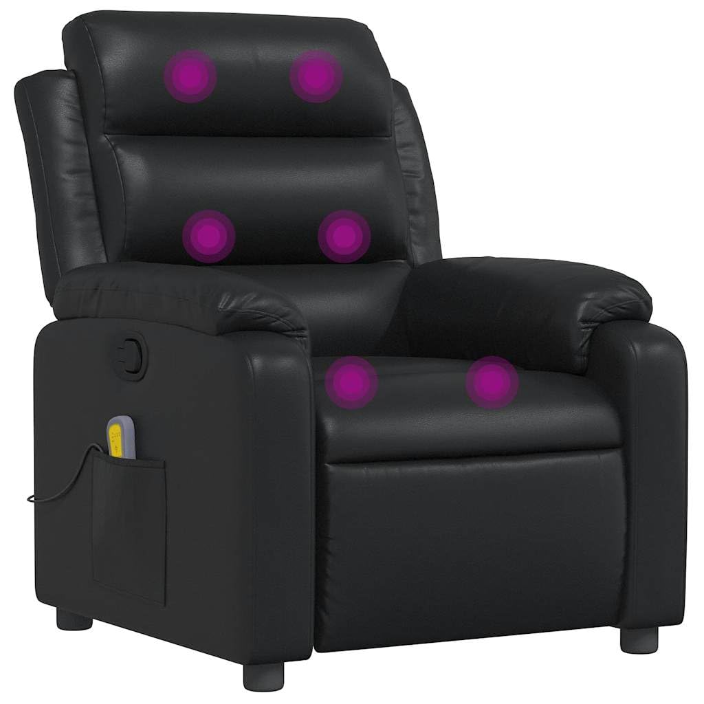 vidaXL Massage Recliner Chair with 6-Point Vibration Massage and Convenient Side Pocket, Black Leather Rocker, Adjustable Backrest & Footrest Lounge Seat for Living Room, USB Charge Port