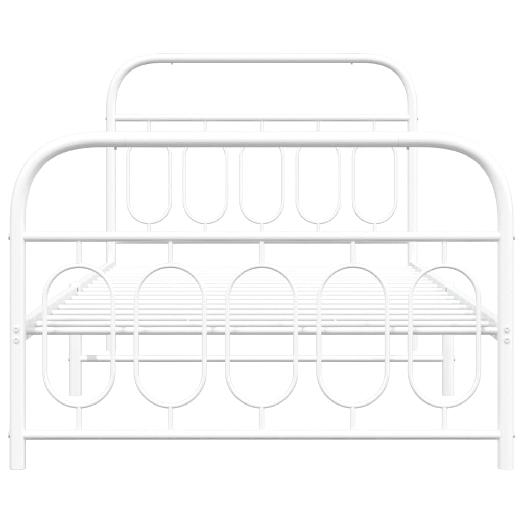 vidaXL Metal Bed Frame with Headboard & Footboard - White, Steel, Single, 39.4"x78.7" - Modern Design, Extra Storage Space, Bedroom Furniture