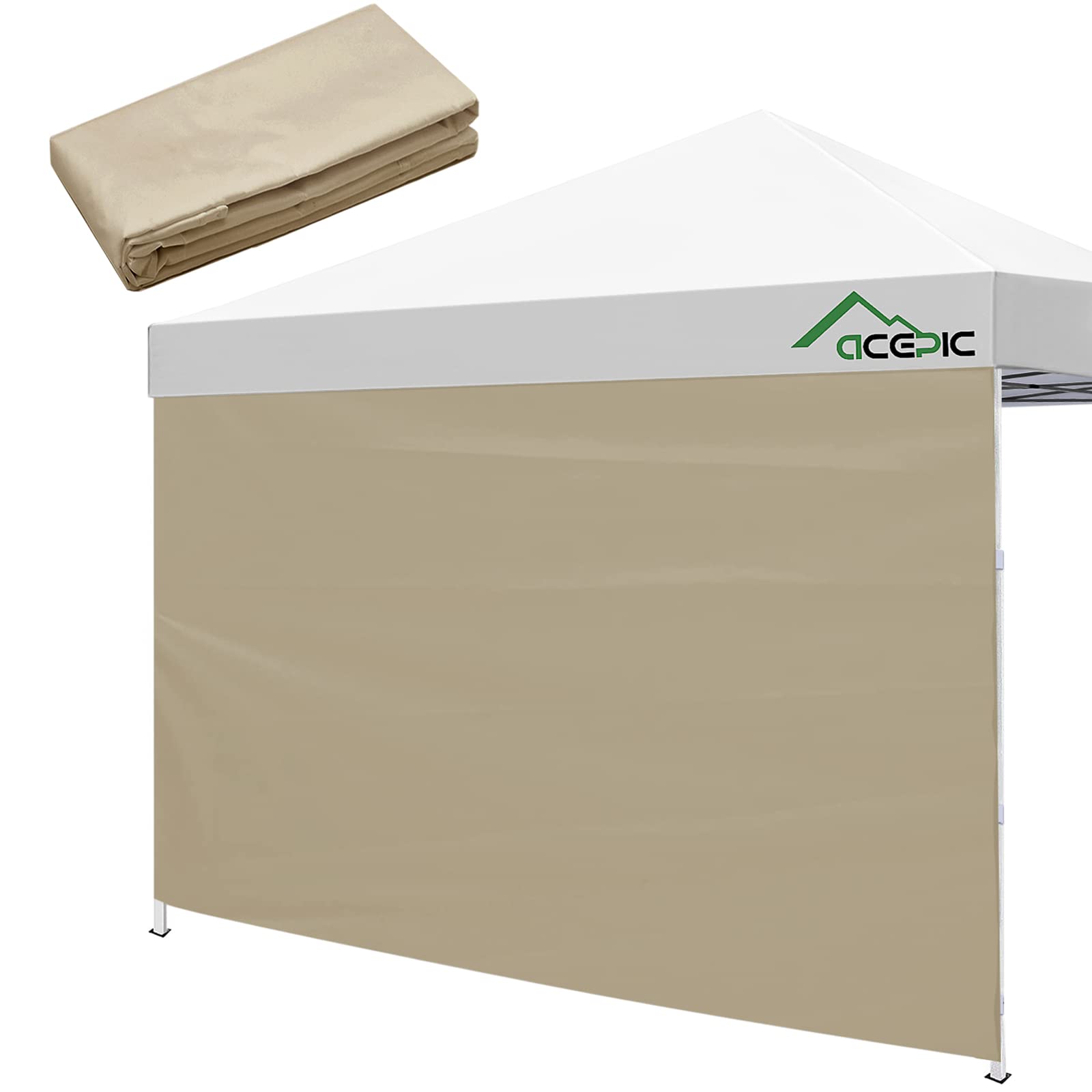 Acepic Instant Canopy Tent Sidewalls For 10X10 Ft Pop Up Canopy, 210D Polyester 100% Waterproof And 99% Uv Protection, Kahki(1Pc