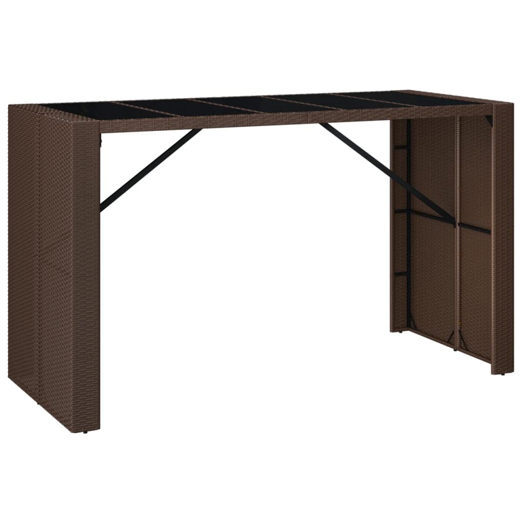vidaXL Poly Rattan Bar Table with Glass Top - Weather-Resistant Outdoor/Garden Table - Brown - 72.8"x31.5"x43.3"