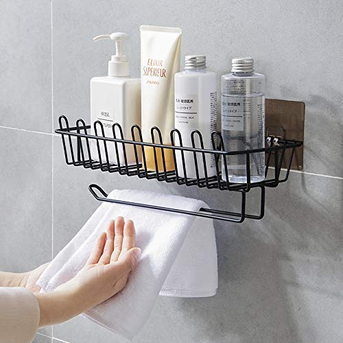 XENOTY Self Adhesive Wall Hanging Shelves for Bathroom and Kitchen with Towel and Tissue Rack Stand, Wall Spice Rack Stand Stain