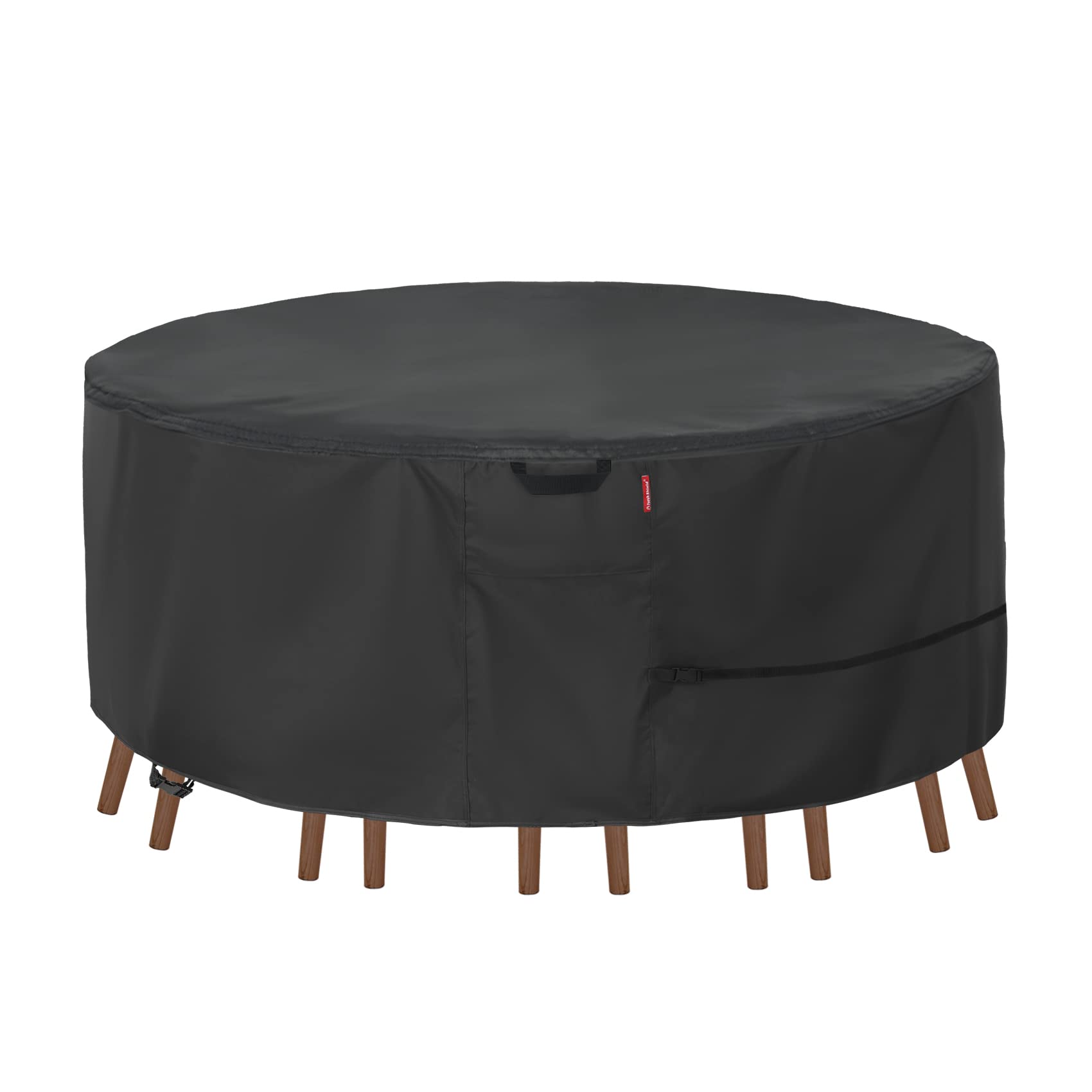 Porch Shield Round Patio Furniture Cover - Waterproof 600D Heavy Duty Outdoor Table And Chairs Cover 62 Inch, Black