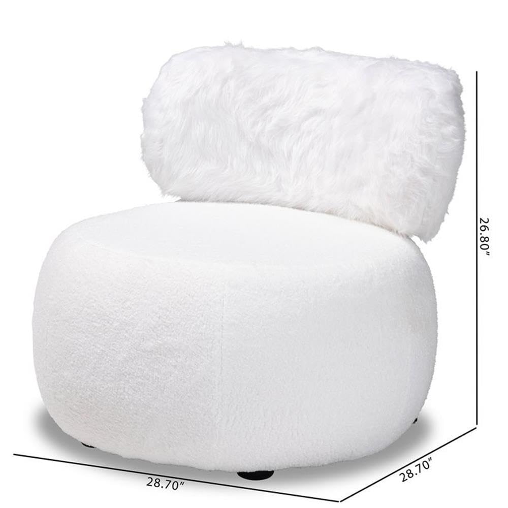 Baxton Studio Tayla White Fabric Upholstered and Black Metal Accent Chair