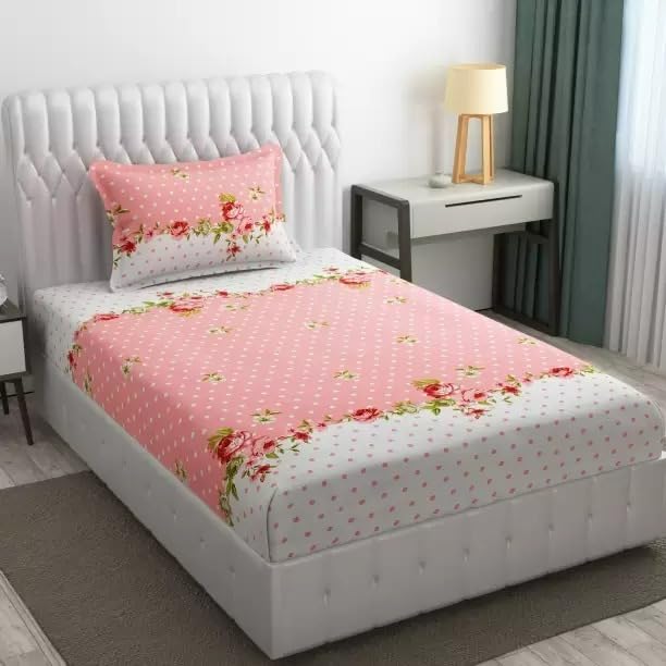 Fitted Cottonsingle Bedsheet (Elastic) With 1 Pillow Cover Single Safari 96 (ShivamSinglesafariA96_Bzr)
