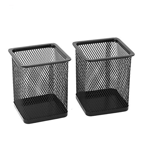 Saim Desktop Organier, Metal Mesh Square Pen Holder,Home Office Desk Tidy Organizer - 2 Pcs,Black
