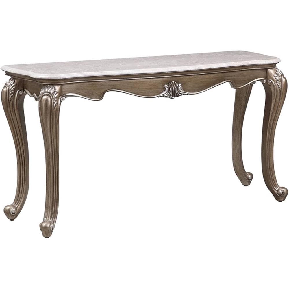 Acme Ciddrenar Marble Top Sofa Table with Queen Anne Legs in White