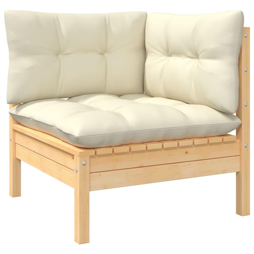 vidaXL Solid Pinewood Patio Lounge Set 3 Piece with Cream Cushions Garden Outdoor Lawn Yard Terrace Balcony Wooden Seat Seating Furniture